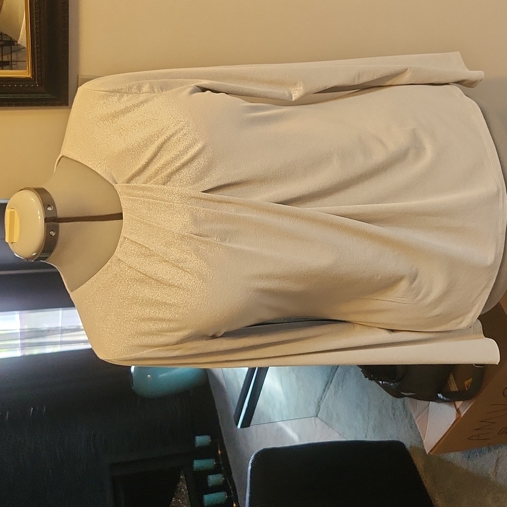 Talbots Silver Metallic Long Sleeve Blouse